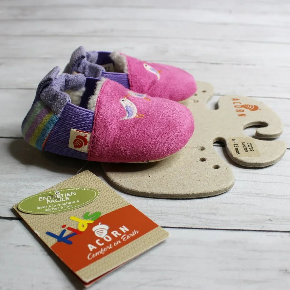 Acorn Baby Girl's Suede Leather Size 6-12 Months Sheepskin Wool Birds